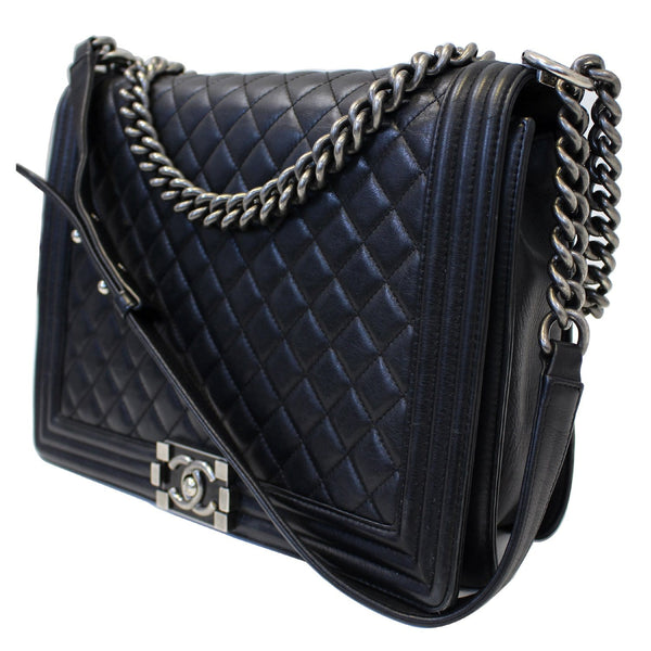 CHANEL Large Boy Flap Calfskin Quilted Leather Shoulder Bag Black-US