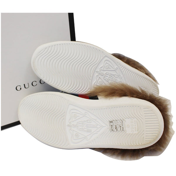GUCCI New Ace Lamb Fur Lace Up Sneakers White