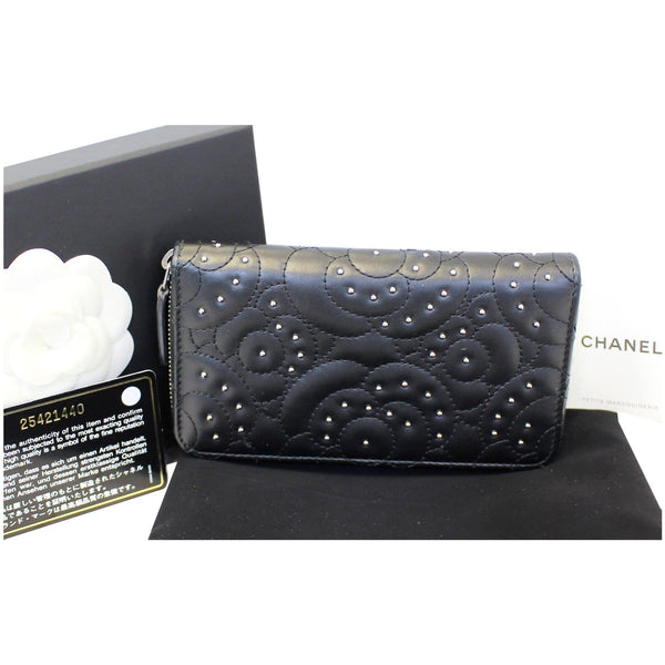CHANEL Camellia Long Zippy studded Wallet Black-US