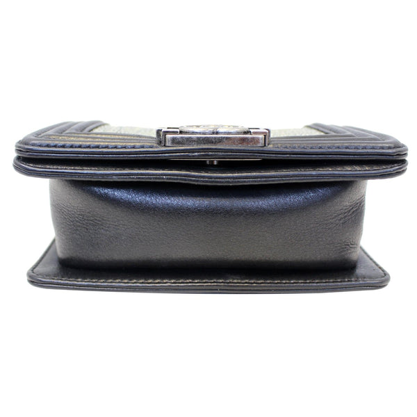 CHANEL Mini Boy Galuchat Stingray Flap Bag Black Silver-US
