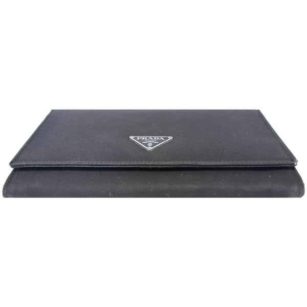 Prada Nylon Wallet | Bifold Long Black Wallet - Laid Front View
