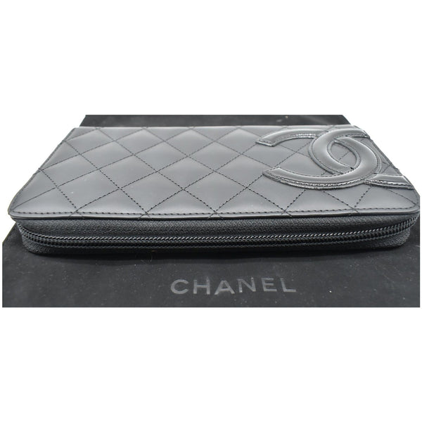 CHANEL Cambon Ligne Quilted Leather Zippy Wallet Black