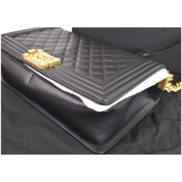 CHANEL New Medium Boy Flap Lambskin Leather Shoulder Bag Black