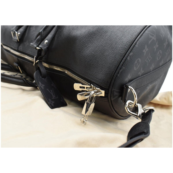 LOUIS VUITTON Keepall 50 Bandouliere Monogram Taiga Leather Travel Bag Black