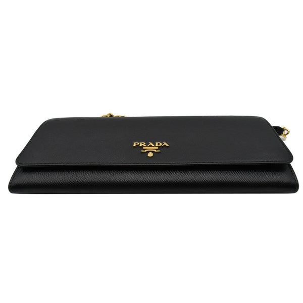 PRADA Saffiano Leather Wallet on Chain Clutch Crossbody Bag Black