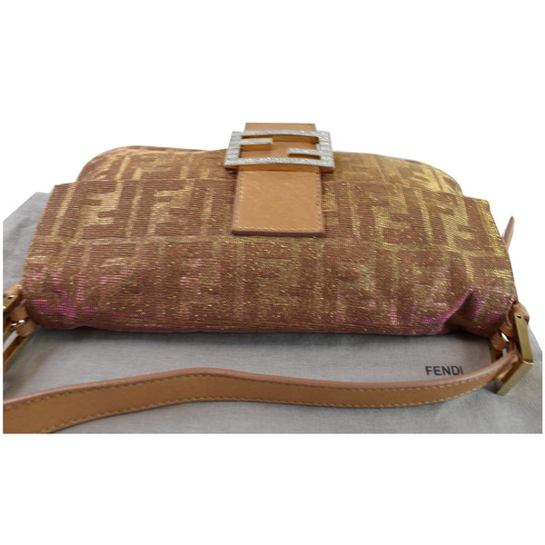 FENDI Glitter Zucca Canvas Magnetic Baguette Bag Metallic Pink