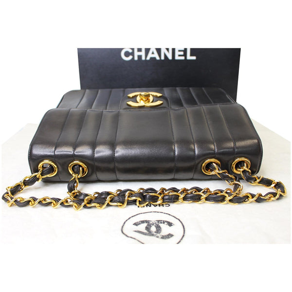 CHANEL Vintage Classic Jumbo Single Flap Vertical Lambskin Shoulder Bag Black
