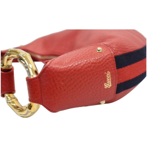 GUCCI Pebbled Leather Bamboo Ring Hobo Bag Red 131036