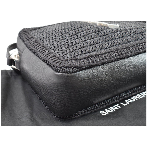 YVES SAINT LAURENT Lou Camera Raffia Canvas Crossbody Bag Black