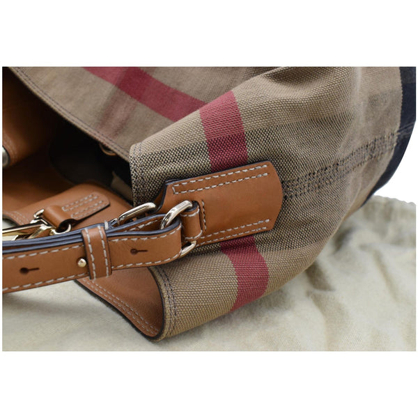 BURBERRY Susanna Medium Check Canvas Bucket Shoulder Bag Brown