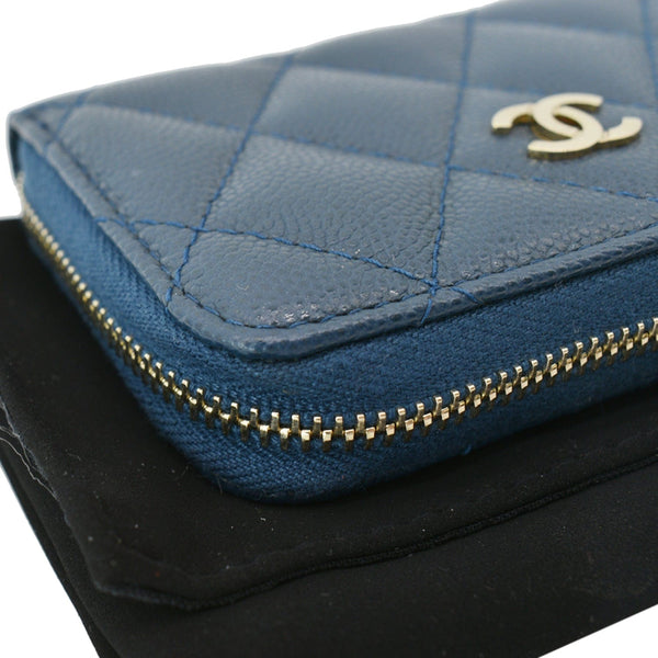 CHANEL Caviar Quilted Small Zip Around Wallet Blue