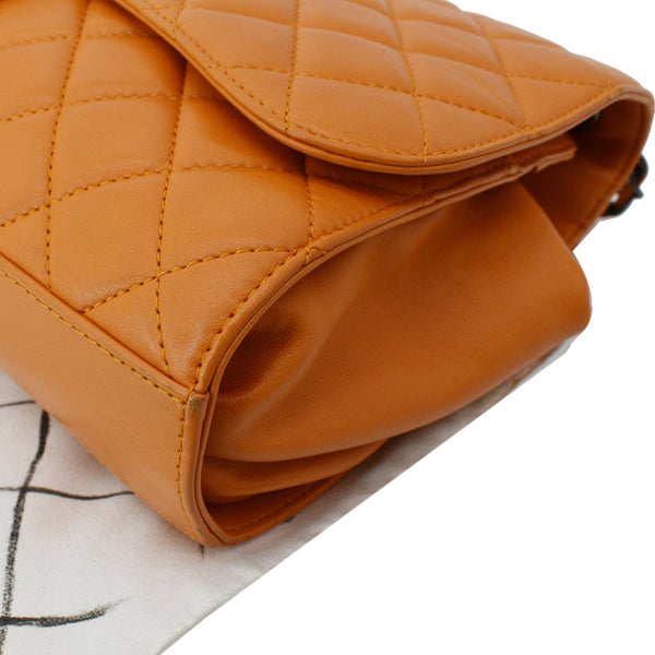 CHANEL Classic Flap Drawstring Quilted Lambskin Leather Shopper Shoulder Bag Orange - Hot Deals