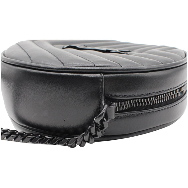 YVES SAINT LAURENT Vinyle Round Chevron Leather Camera Crossbody Bag Black