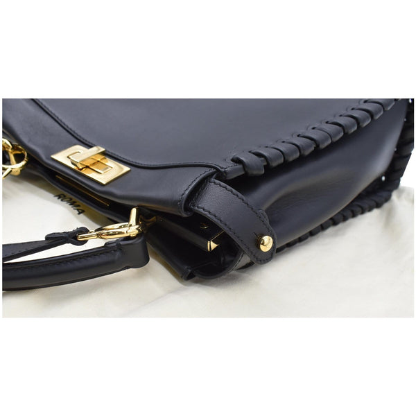 FENDI Peekaboo Medium Whipstitch Leather Satchel Shoulder Bag Black