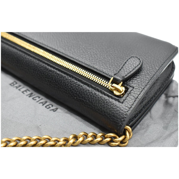 BALENCIAGA Logo Chain Leather Shoulder Bag Black