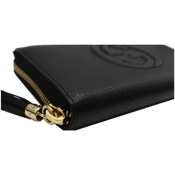 GUCCI Soho Zip Around Pebbled Calfskin Leather Wallet Black 598187