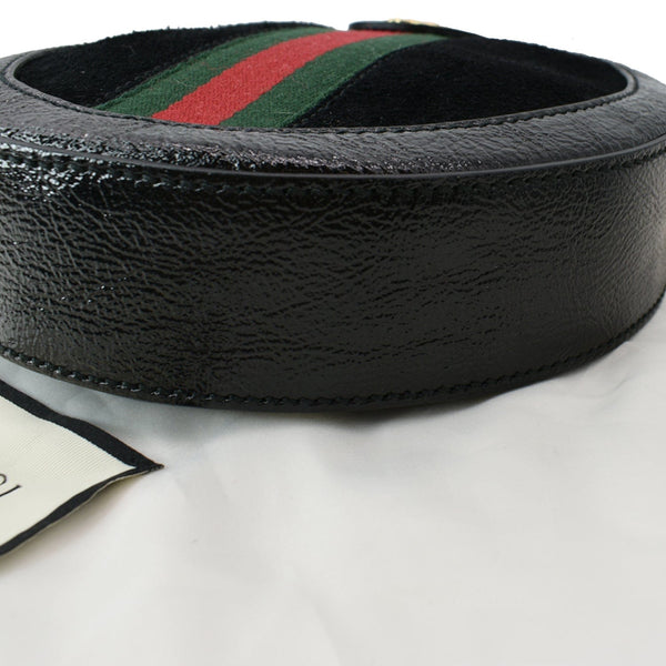 GUCCI Ophidia Mini GG Round Web Leather Crossbody Bag Black 550618