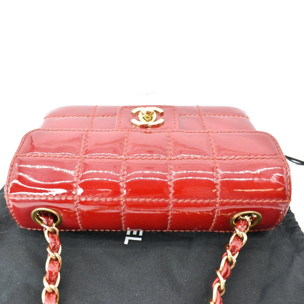 CHANEL Chocolate Bar Small Patent Leather Flap Shoulder Bag Red