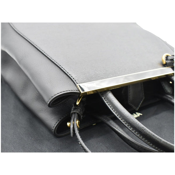 FENDI Petite 2Jours Vitello Leather Elite Tote Shoulder Bag Black