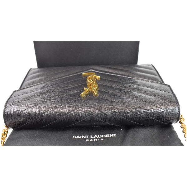 YVES SAINT LAURENT Matelasse Chevron Grain De Poudre Envelope Chain Wallet Black