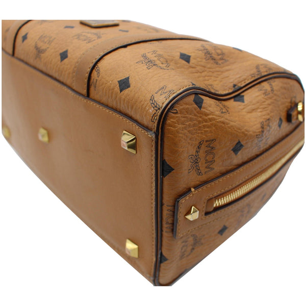 MCM Visetos Signature Leather Boston Bag Cognac