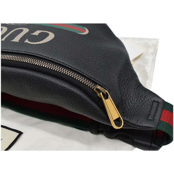 GUCCI Print Medium Leather Belt Waist Bum Bag Black 530412