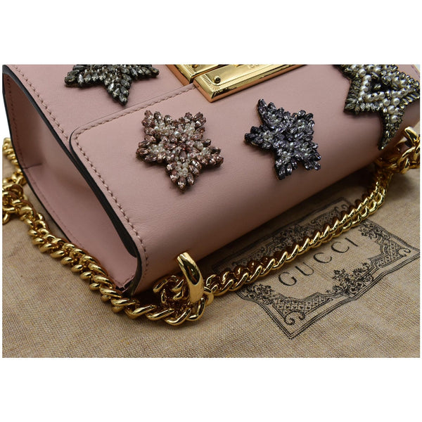 GUCCI Crystal Star Embroidered Padlock Small Shoulder Bag Pink 432182