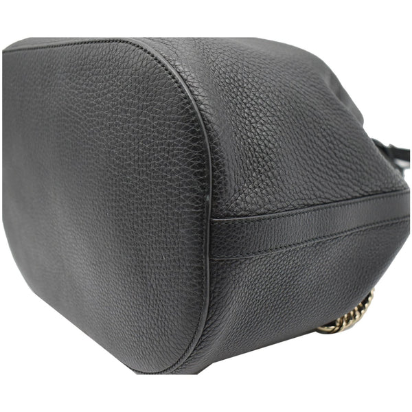 GUCCI Miss Bamboo Medium Leather Bucket Shoulder Handbag Black 387613