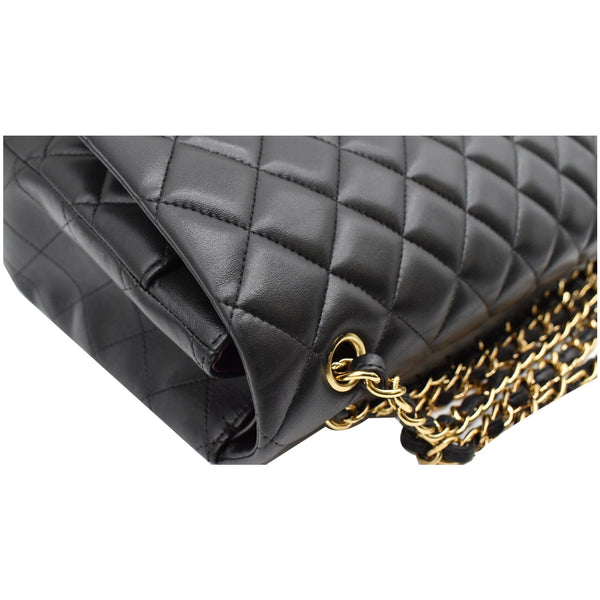 CHANEL Maxi Double Flap Lambskin Leather Shoulder Bag Black
