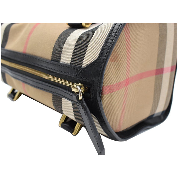 BURBERRY Boston Haymarket Check Coated Canvas Satchel Bag Brown