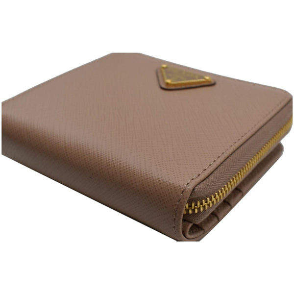 PRADA Small Saffiano Leather Zip Around Wallet Cameo Beige