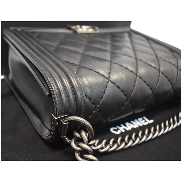 CHANEL Double Stitch Boy Flap Medium Calfskin Shoulder Bag Black
