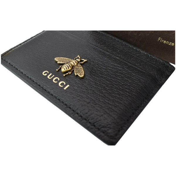 GUCCI Animalier Bee Leather Card Case Black 523685