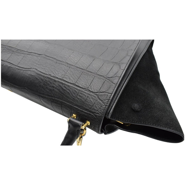 CELINE Trapeze Medium Croc Tote Shoulder Bag Black
