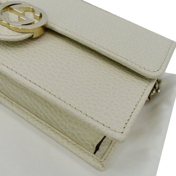 GUCCI GG Interlocking Pebbled Leather Crossbody Bag White 615523
