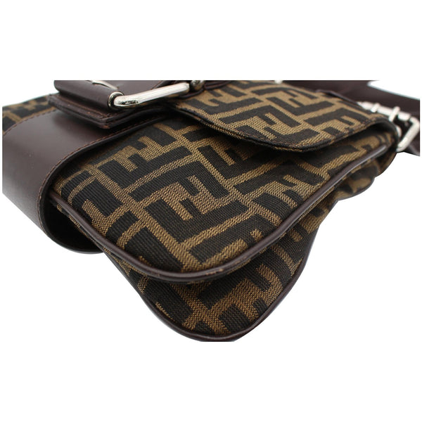 FENDI Zucca Canvas Buckle Shoulder Bag Tobacco Brown