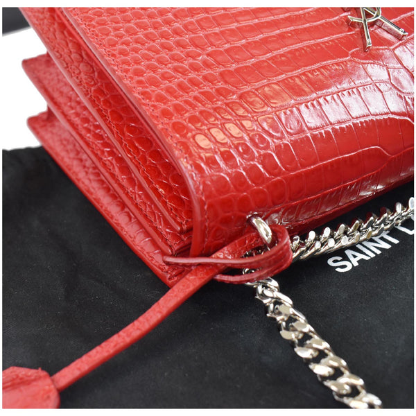 YVES SAINT LAURENT Sunset Medium Crocodile Leather Crossbody Bag Red