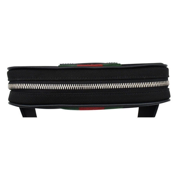 Gucci Web Monogram Canvas Slim Belt Bag - top zip closed