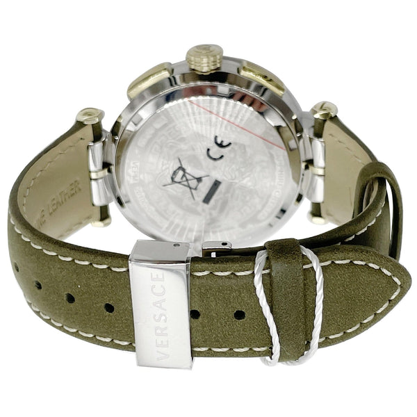 VERSACE Greca Chronograph Leather Date Watch Silver Dial 45MM