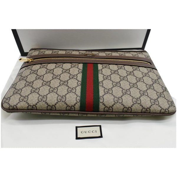 GUCCI Large Ophidia GG Supreme Monogram Leather Pouch Clutch Bag Beige 517551