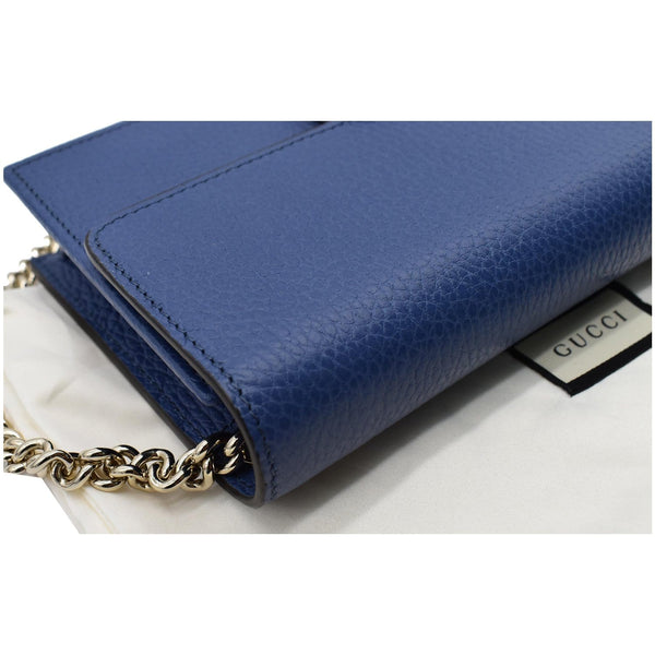 GUCCI Dollar Interlocking G Calfskin Leather Chain Wallet Crossbody Bag Blue 510314