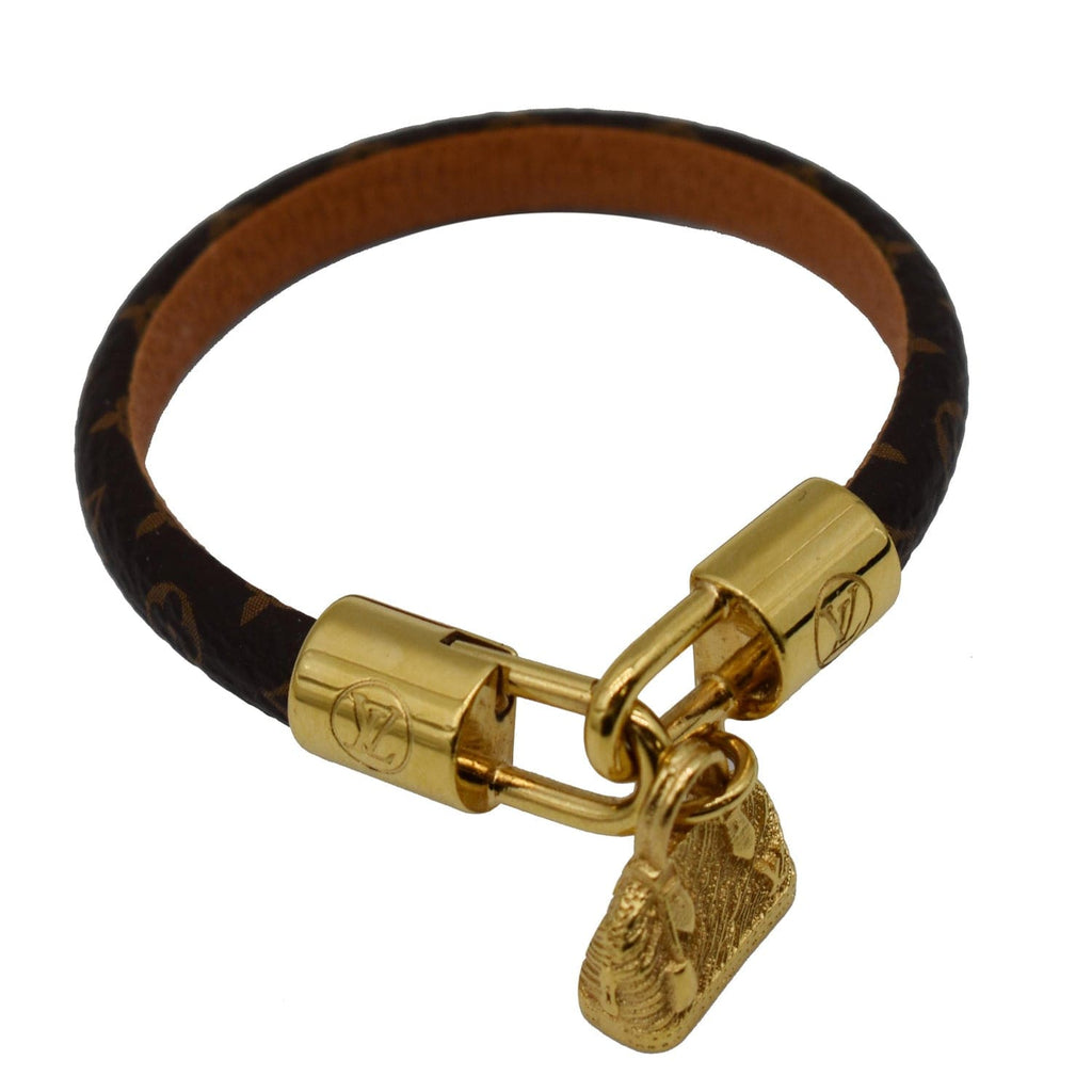 Louis Vuitton Alma Brown Canvas Gold Tone Charm Bracelet 17 Louis
