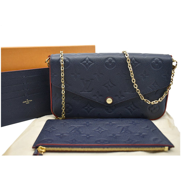 LOUIS VUITTON Felicie Pochette Monogram Empreinte Chain Wallet Navy Blue