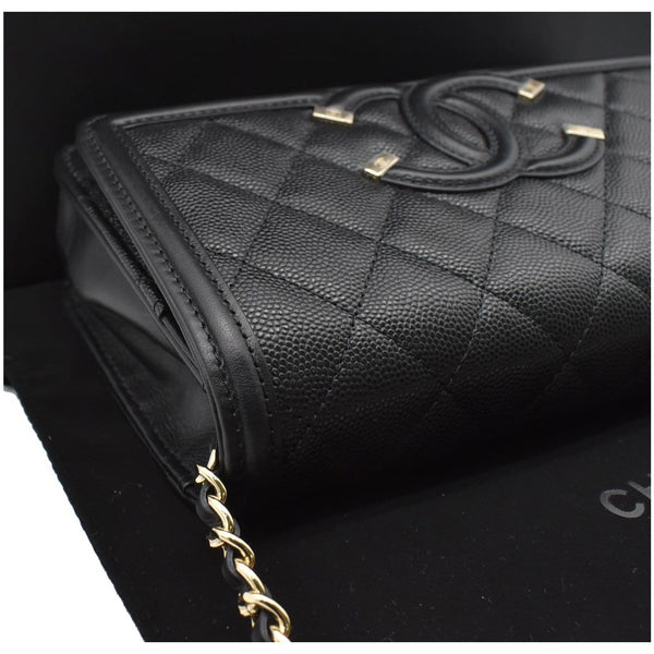 CHANEL CC Filigree Small Flap Caviar Leather Crossbody Bag Black