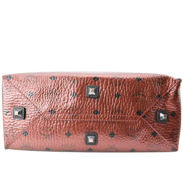 MCM Kira Metallic Medium Coated Canvas Shopping Tote Bag Red