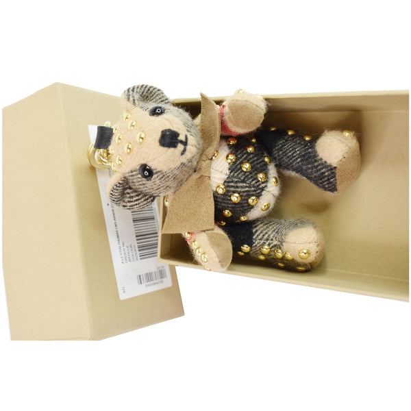 BURBERRY Thomas Bear Cashmere House Check Studded Keychain Camel Gold