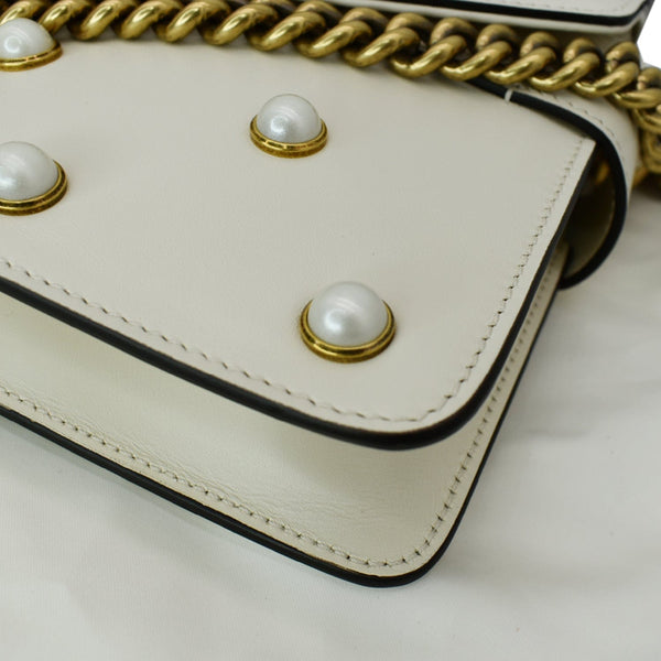 Gucci Broadway Pearl Bee Leather Crossbody Bag White