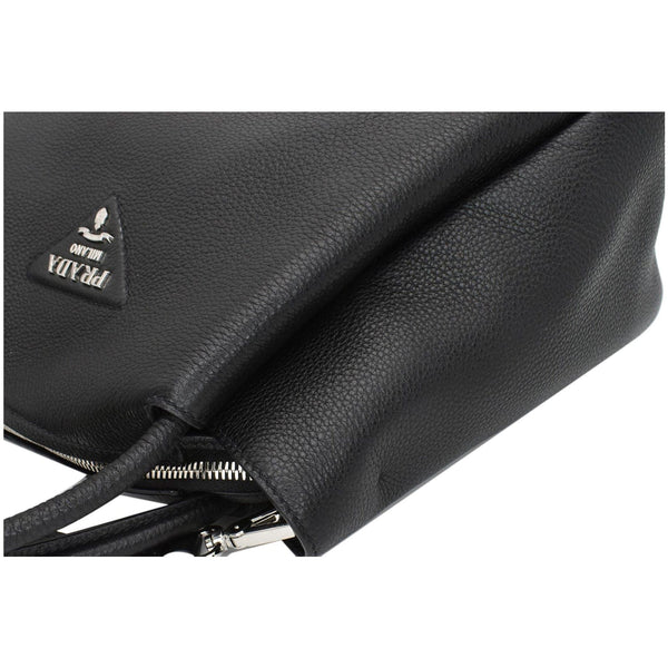 PRADA Flou Large Leather Shoulder Bag Black