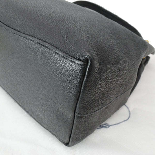 PRADA Vitello Phenix Leather Embossed Logo Hobo Bag Black