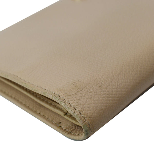 CHANEL Long Coco Button Bi-Fold Caviar Leather Wallet Beige